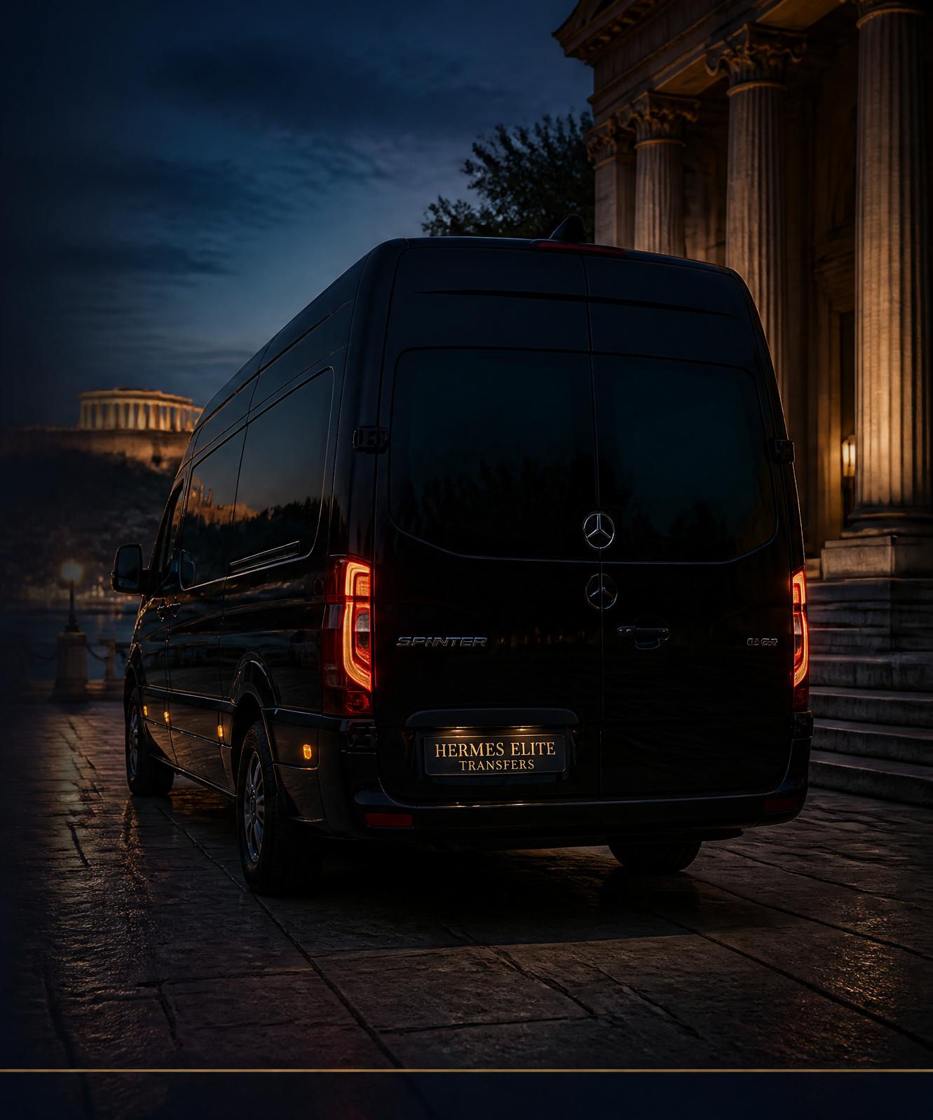 Mercedes Sprinter VIP luxury transfer at Parthenon Athens - Hermes Elite Transfers